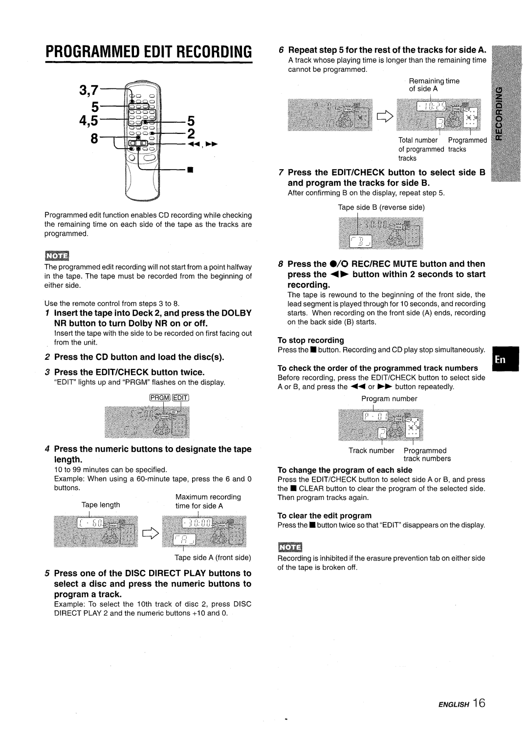 Aiwa NSX-AV900 manual Repeat for the rest of the tracks for side a, To change the program of each side 