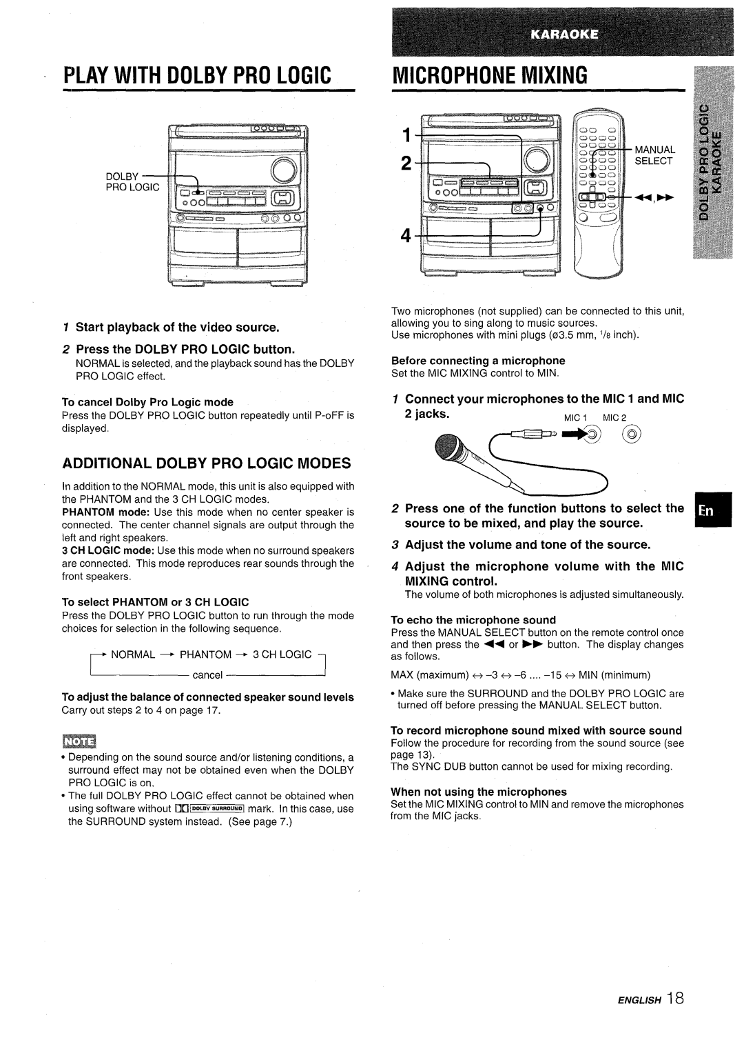 Aiwa NSX-AV900 manual Play with Dolby PRO Logic, Additional Dolby PRO Logic Modes, To cancel Dolby Pro Logic mode 