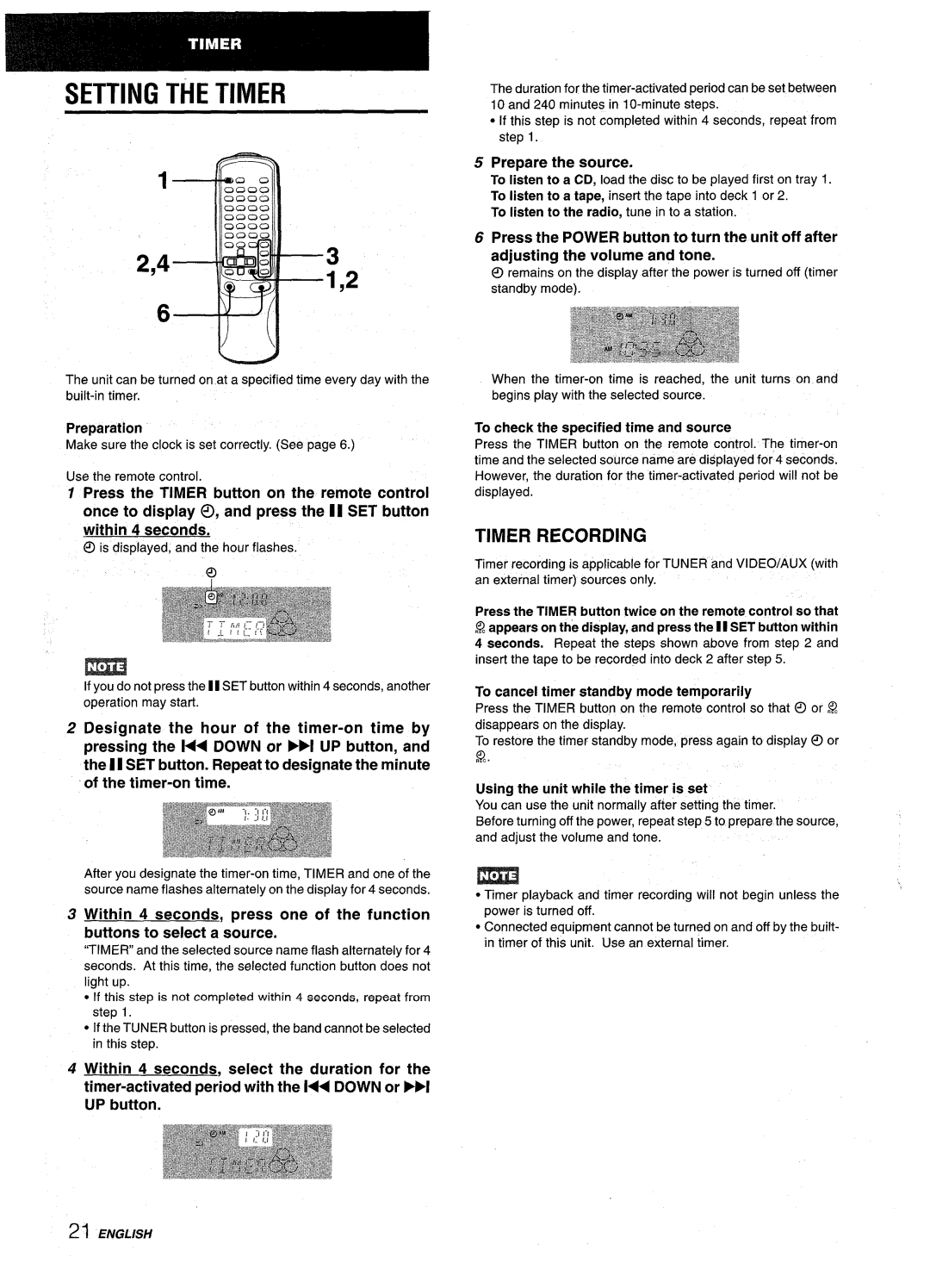 Aiwa NSX-AV900 manual Setting the Timer, Timer Recording, Prepare the source 