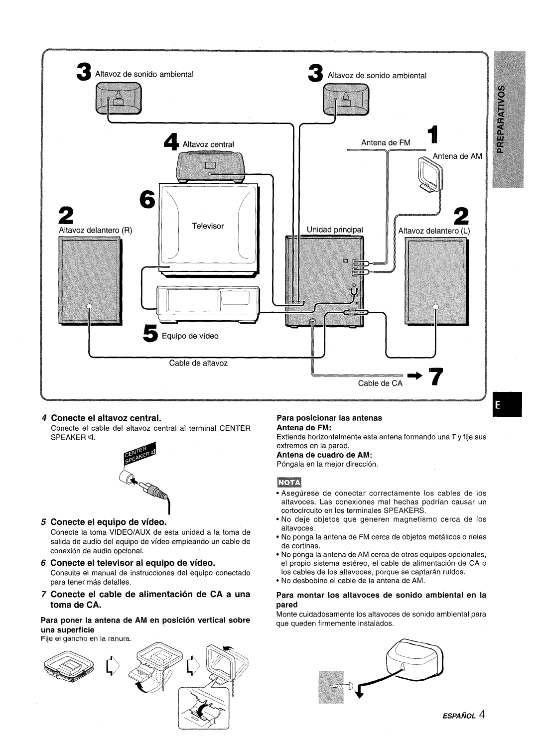 Aiwa NSX-AV900 manual Conecte el altavoz central, Conecte el equipo de video 