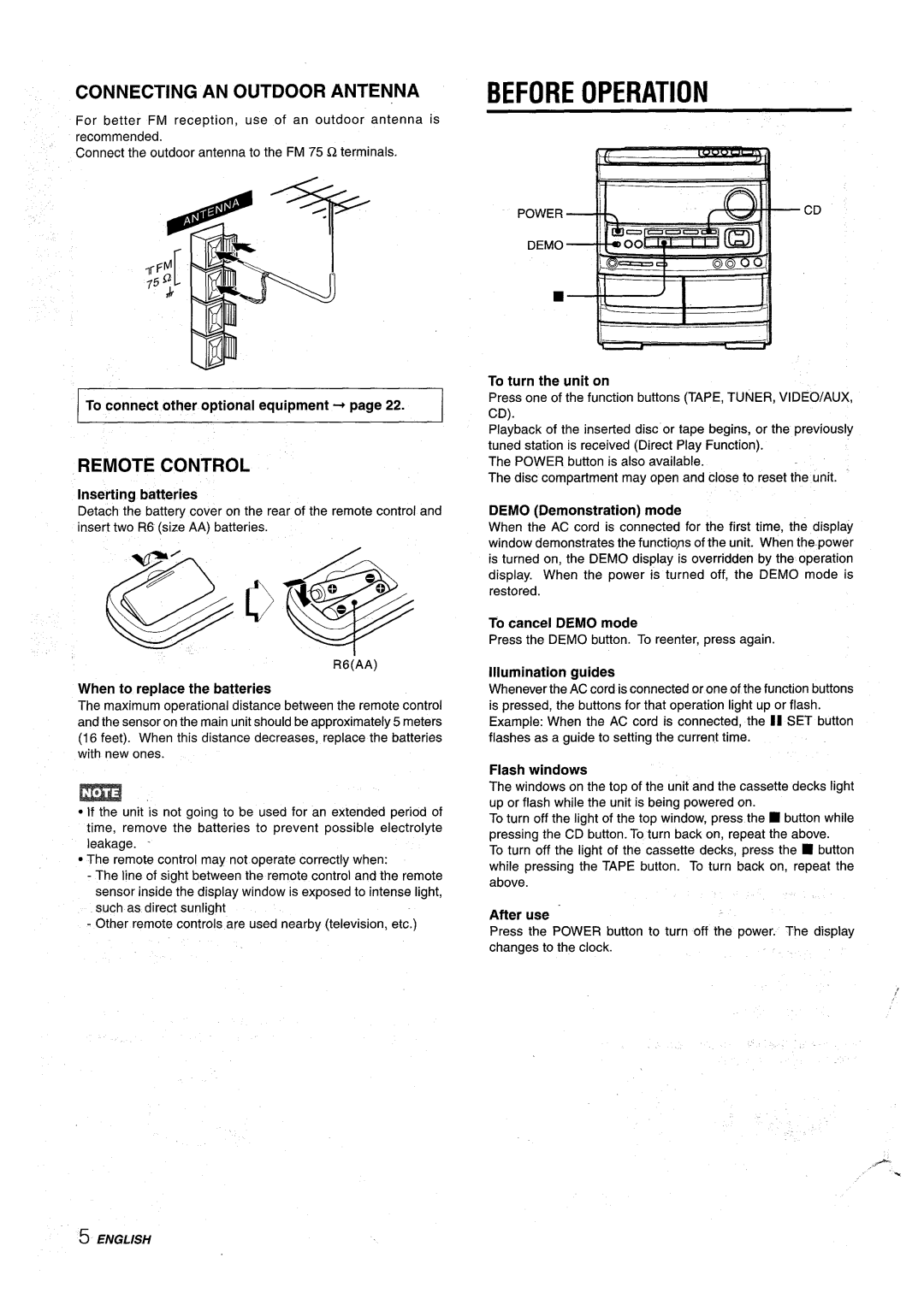 Aiwa NSX-AV900 manual Before Operation, Connecting AN Outdoor Antenna, Remote Control, Illumination guides 