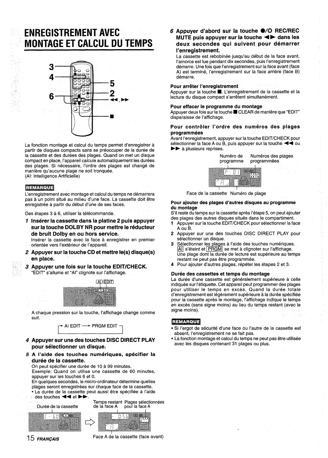 Aiwa NSX-AV900 manual Enregistrement Avec Montage ET Calcul DU Temps 