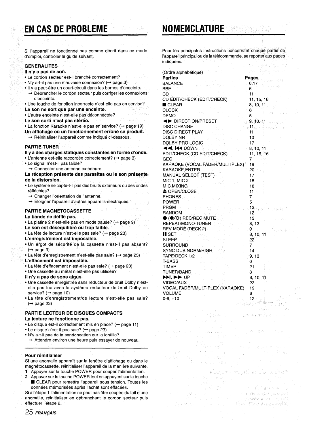 Aiwa NSX-AV900 manual EN CAS DE Probleme, Nomenclature ~~, Partie Magnetocassette 