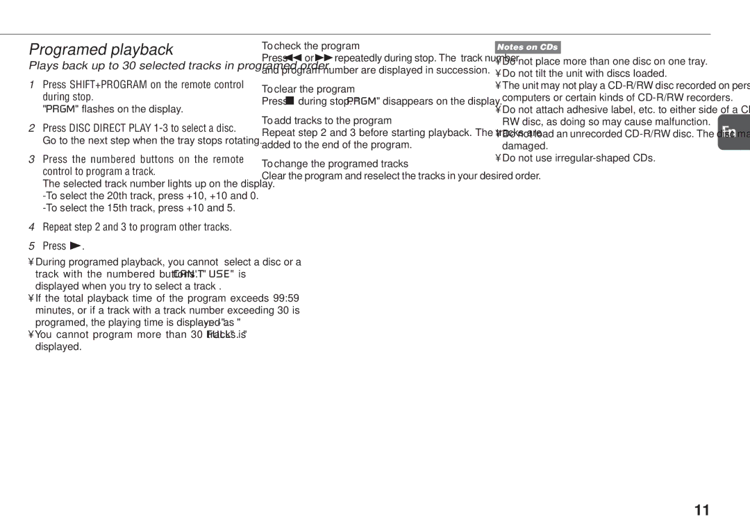 Aiwa NSX-D23 manual Programed playback, To check the program, To clear the program, To add tracks to the program 