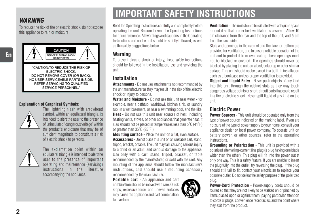 Aiwa NSX-D23 manual Important Safety Instructions, Explanation of Graphical Symbols 