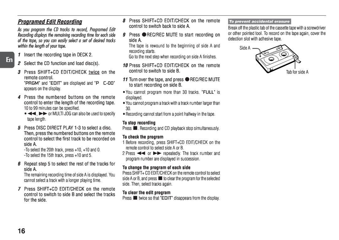 Aiwa NSX-D23 manual Programed Edit Recording, To stop recording, To check the program, To change the program of each side 