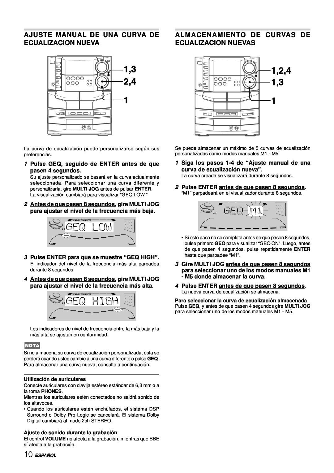 Aiwa NSX-DS8 manual Ajuste Manual De Una Curva De Ecualizacion Nueva, Almacenamiento De Curvas De Ecualizacion Nuevas 