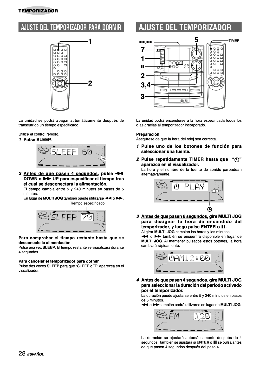 Aiwa NSX-DS8 manual Ajuste Del Temporizador Para Dormir, 1Pulse SLEEP, el cual se desconectará la alimentació n 