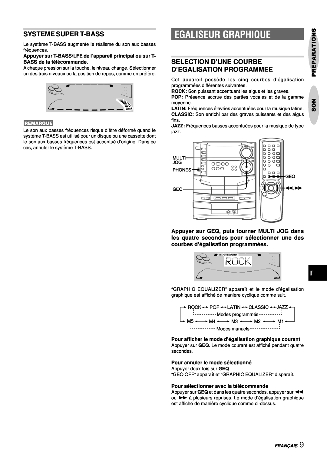 Aiwa NSX-DS8 Egaliseur Graphique, Systeme Super T-Bass, Selection D’Une Courbe, D’Egalisation Programmee, Preparations 
