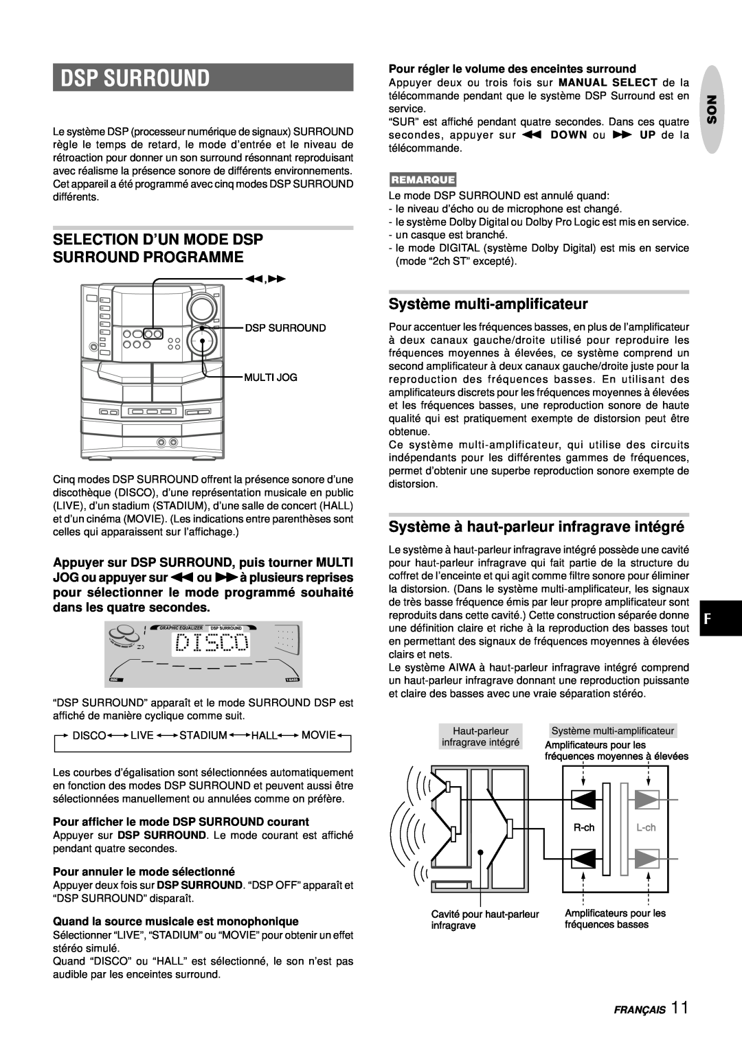 Aiwa NSX-DS8 Selection D’Un Mode Dsp Surround Programme, Systè me multi-amplificateur, Pour annuler le mode sé lectionné 