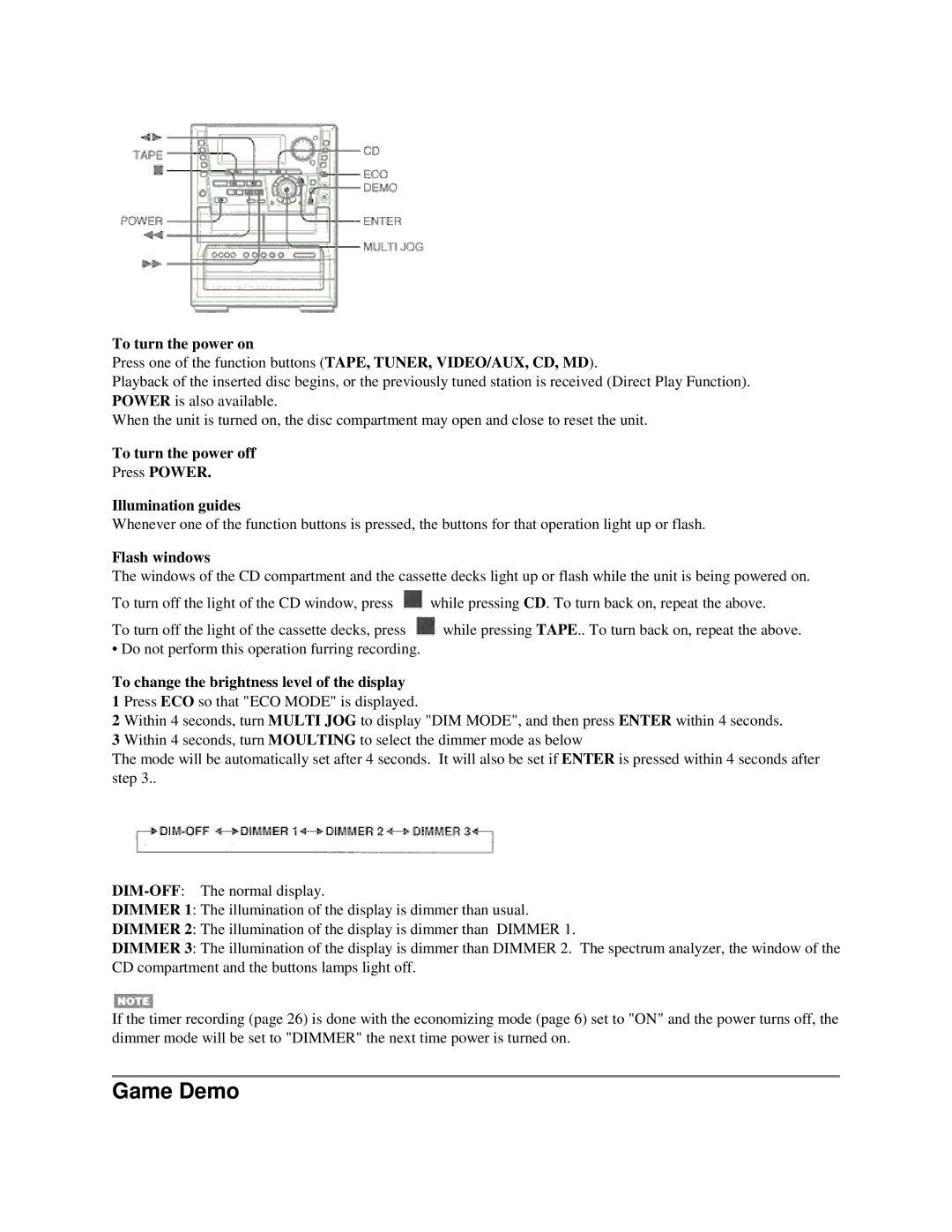 Aiwa NSX-MTD9 manual To turn the power on, To turn the power off, Illumination guides, Flash windows 