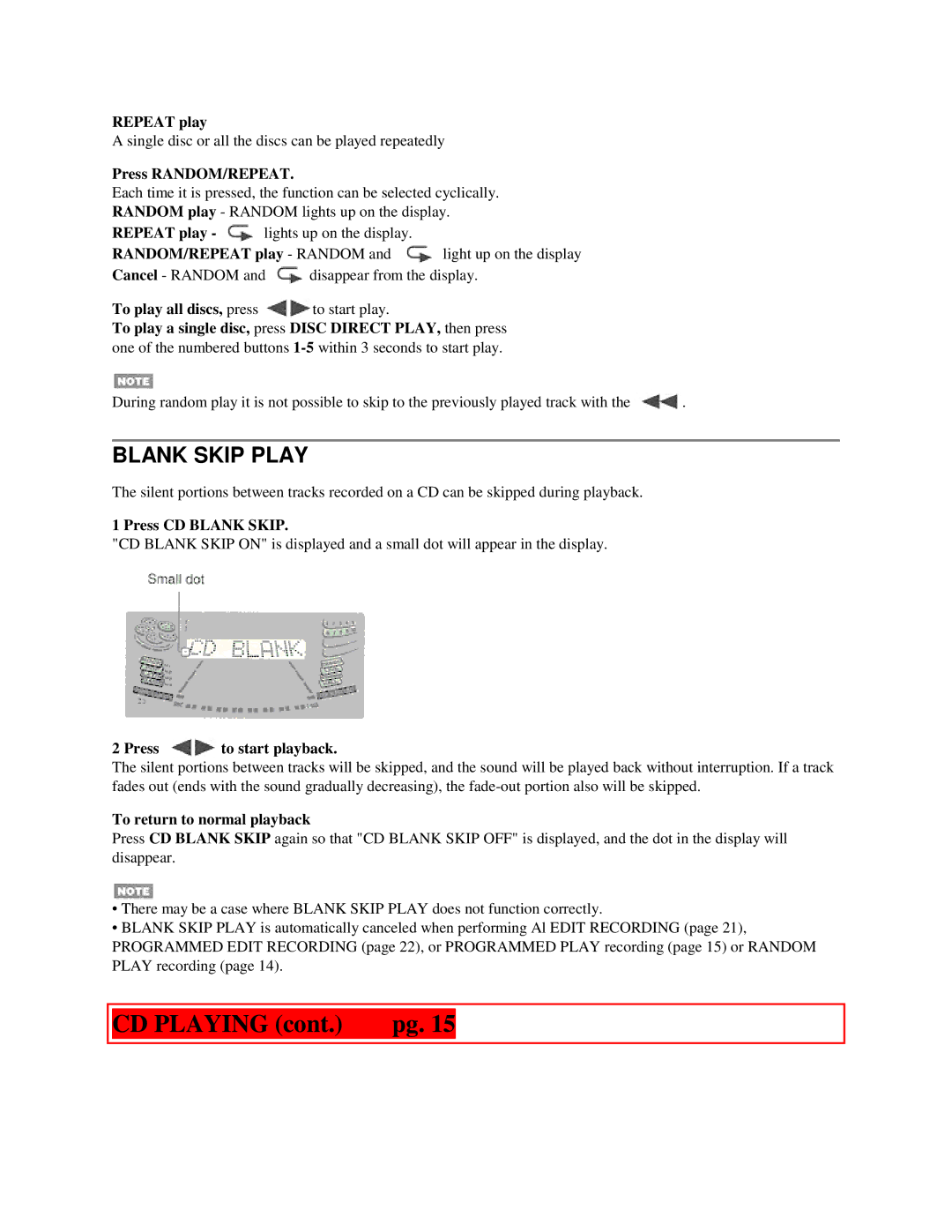 Aiwa NSX-MTD9 manual Blank Skip Play 