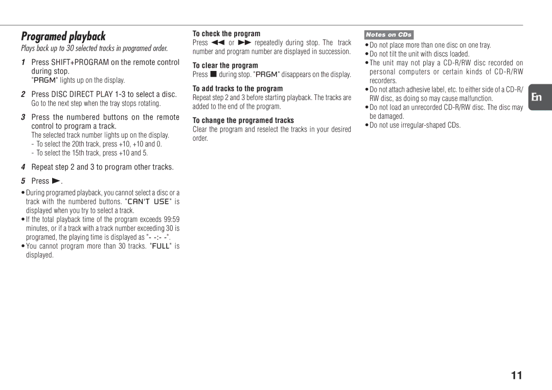 Aiwa NSX-TR77 manual Programed playback, To check the program, To clear the program, To add tracks to the program 