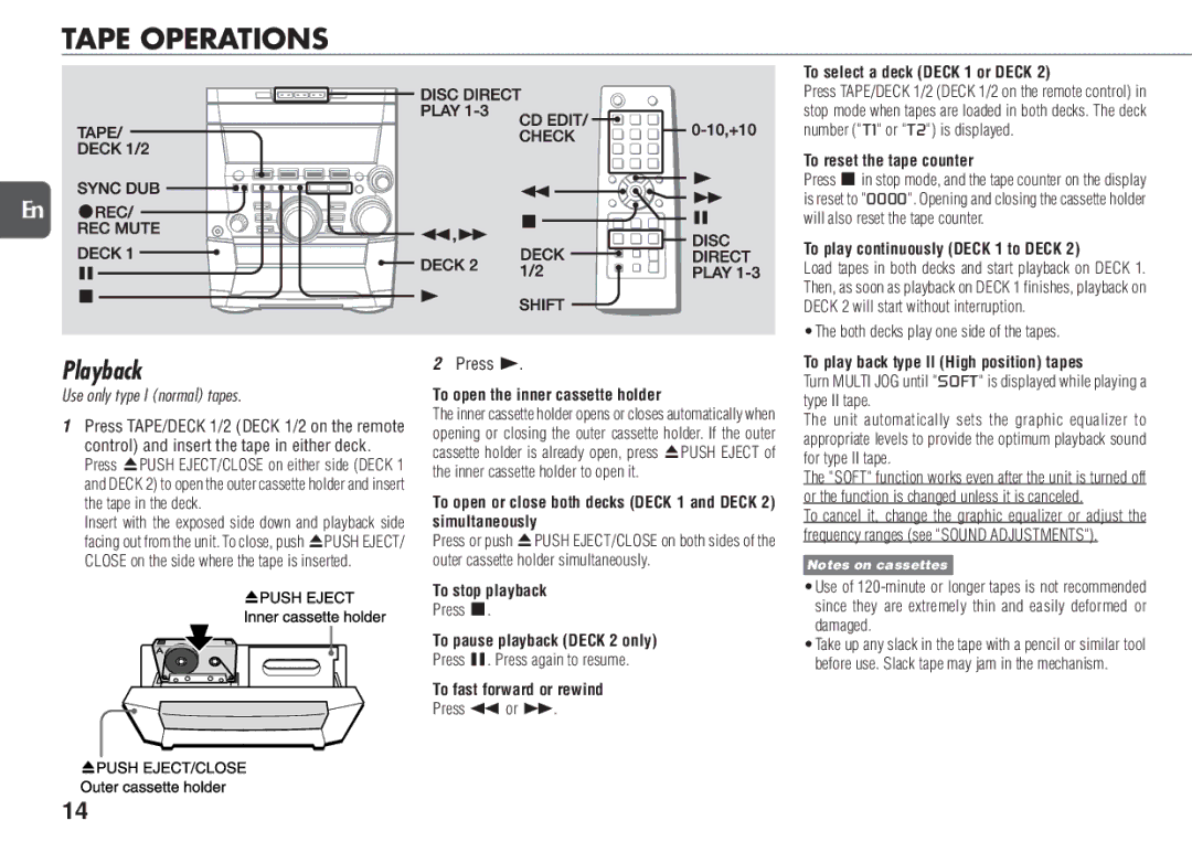 Aiwa NSX-TR77 manual Tape Operations 