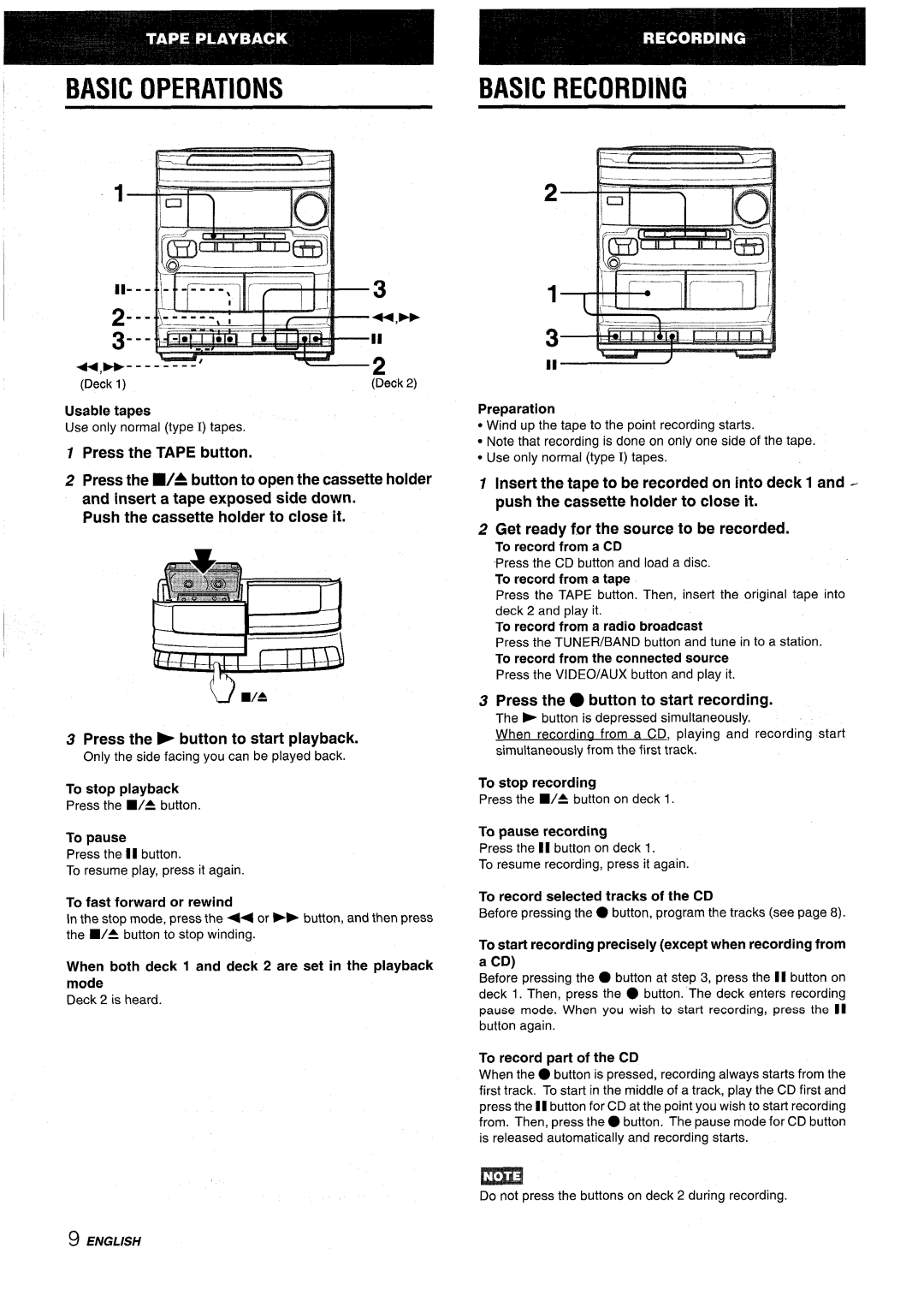 Aiwa NSX-V2100 manual Basic Recording, Press the button to start recording 