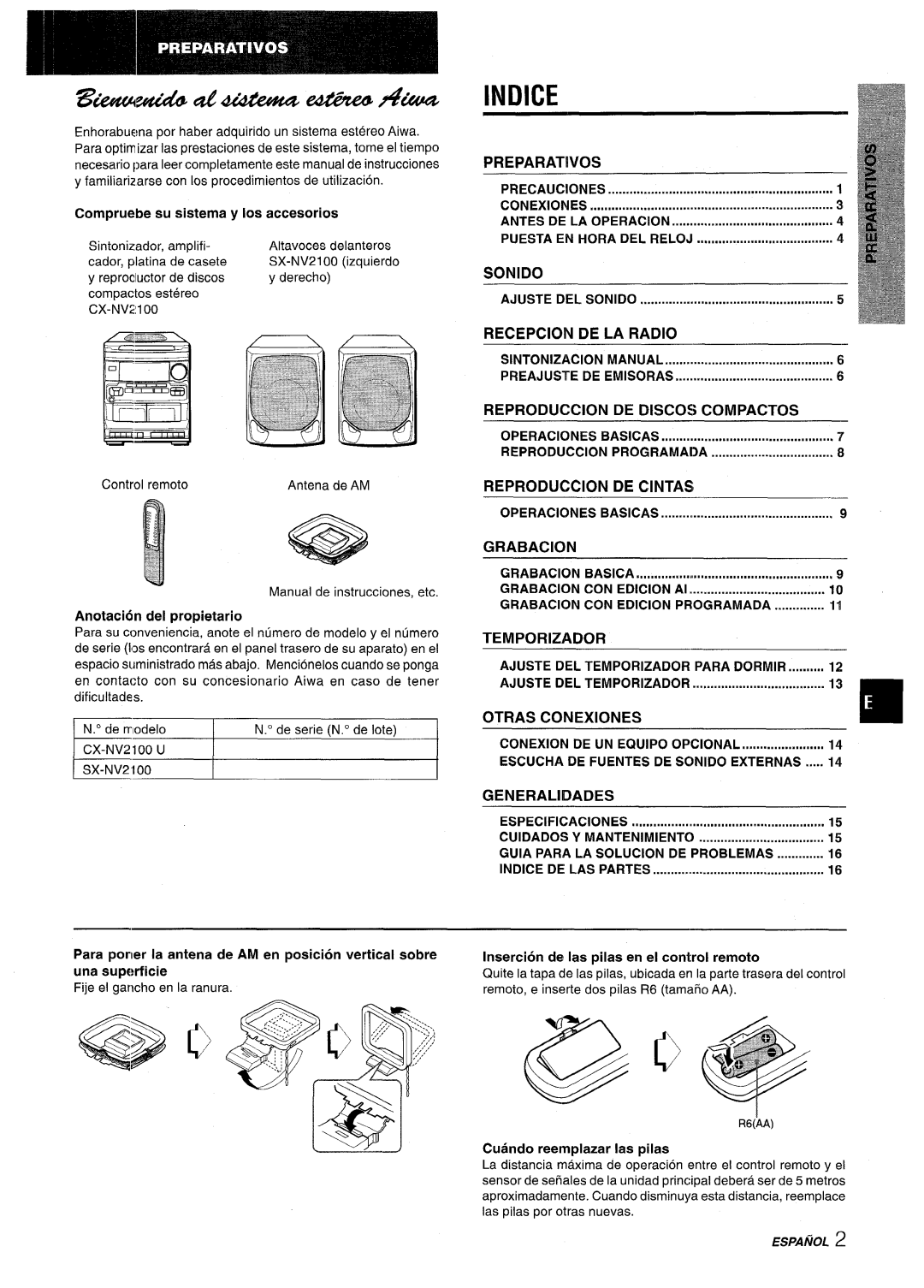 Aiwa NSX-V2100 manual Indice 