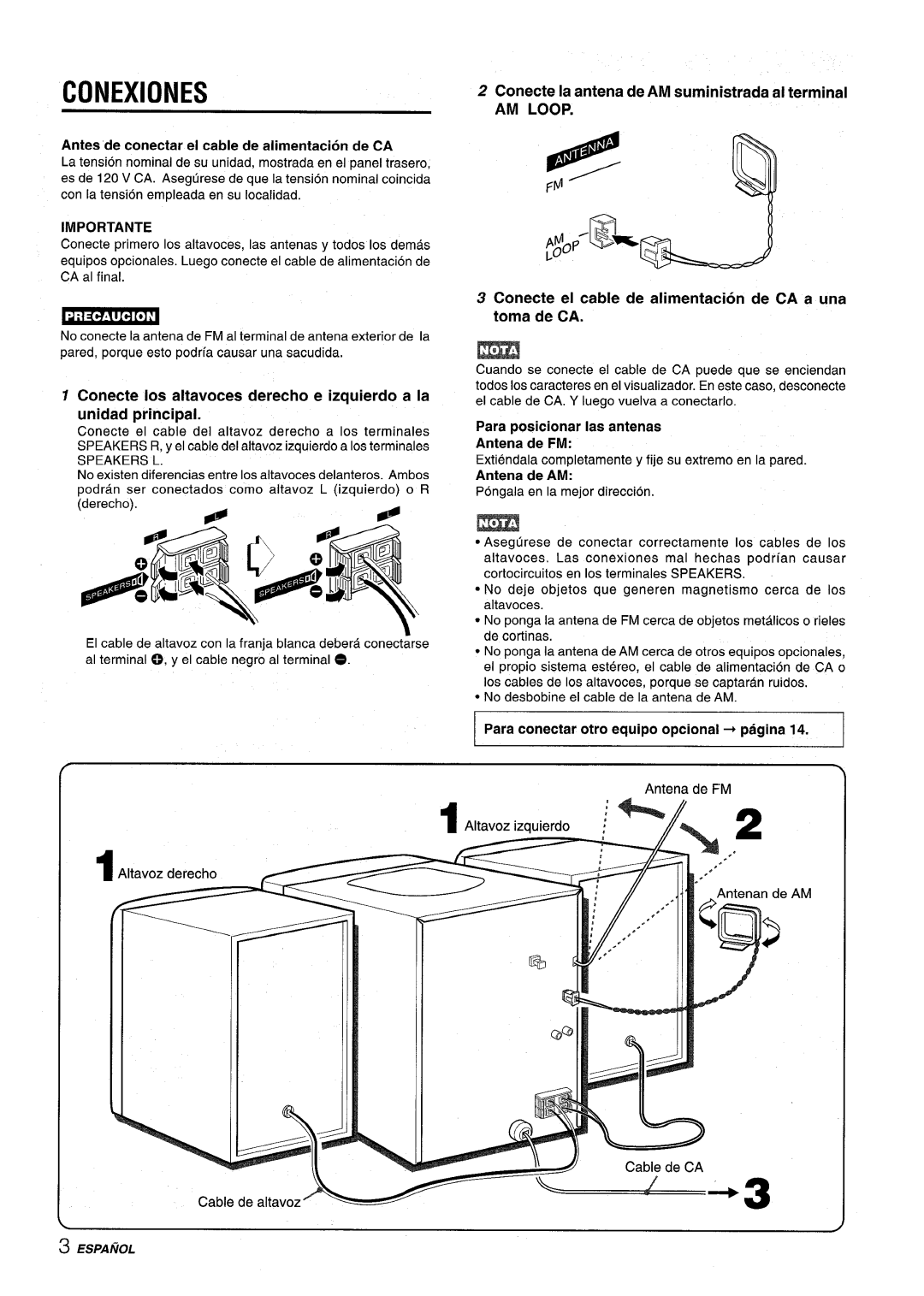 Aiwa NSX-V2100 manual Conexiones, Conecte la antena de AM suministrada al terminal, AM Loop, Importante 