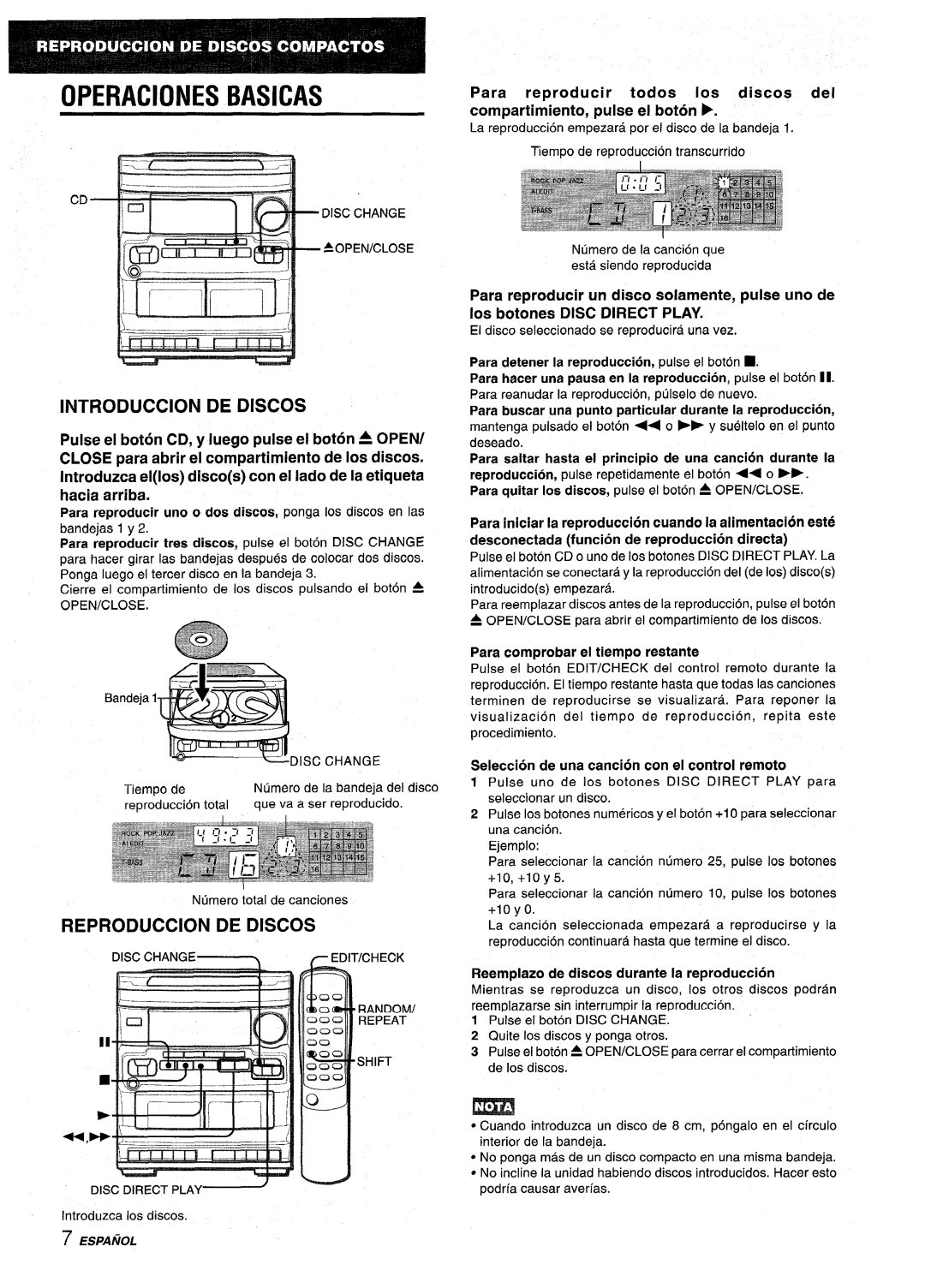 Aiwa NSX-V2100 manual Introduction DE Discos, Reproduction DE Discos, Para comprobar el tiempo restante 