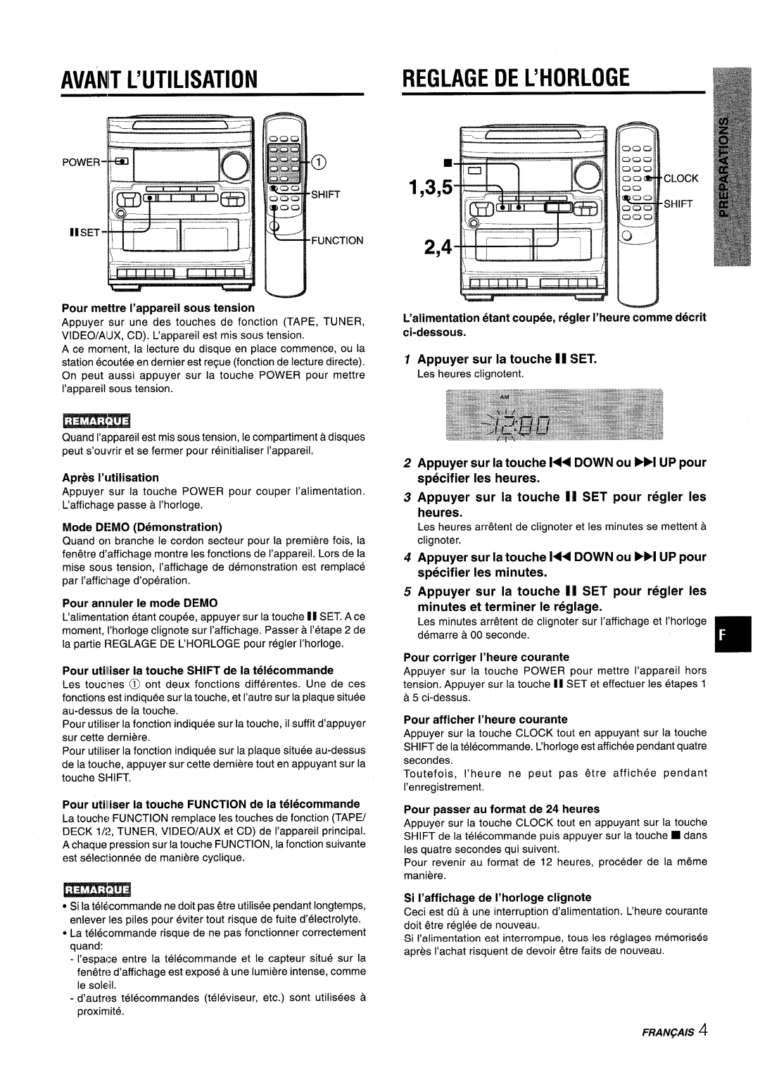 Aiwa NSX-V2100 manual Avanit L’UTILISATION, Apres I’utiiisation, Appuyer sur la touche II SET 