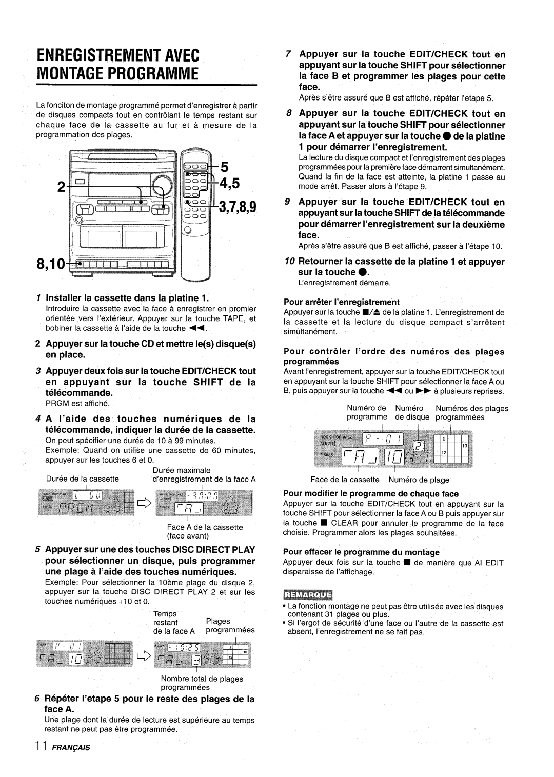 Aiwa NSX-V2100 manual Enregistrement Avec Montage Programme, Installer la cassette clans la platine 