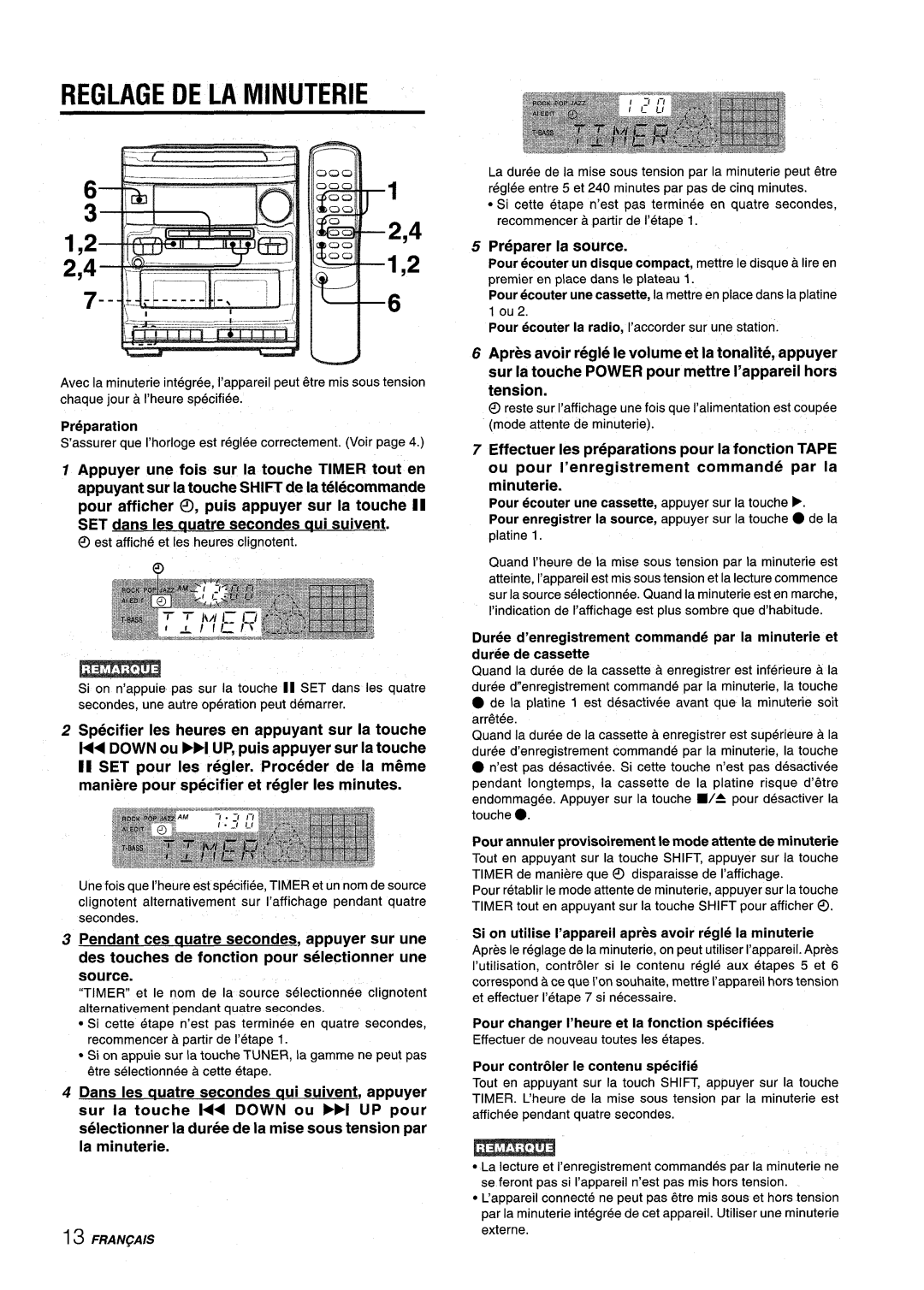 Aiwa NSX-V2100 manual Reglage DE LA Minuterie, Preparer la source 