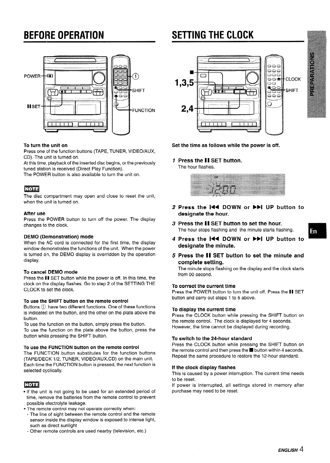 Aiwa NSX-V2100 manual Setting the Clock, Down FFI 