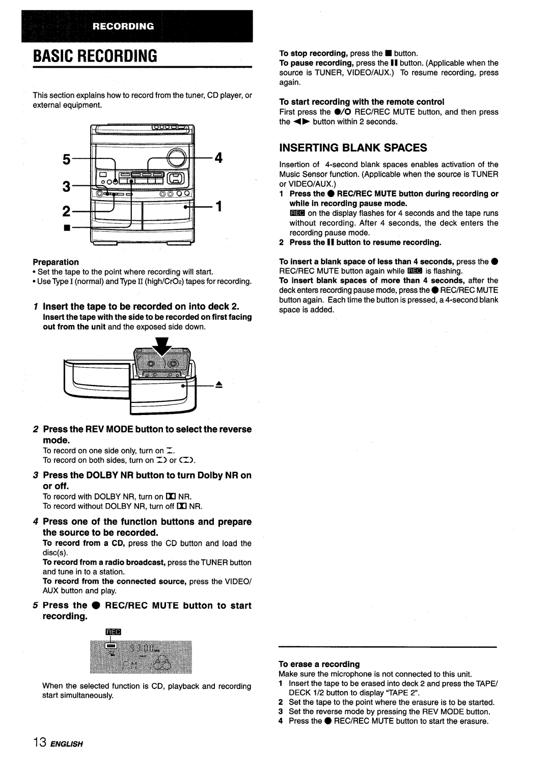 Aiwa NSX-V9000 manual Inserting Blank Spaces 