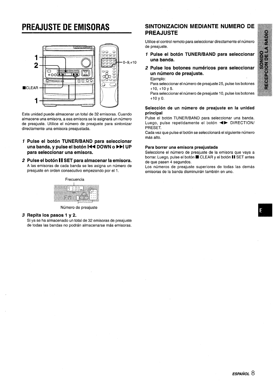 Aiwa NSX-V9000 manual SINTON12!ACION Mediante Numero DE Preajuste, Repita Ios pasos 1 y 