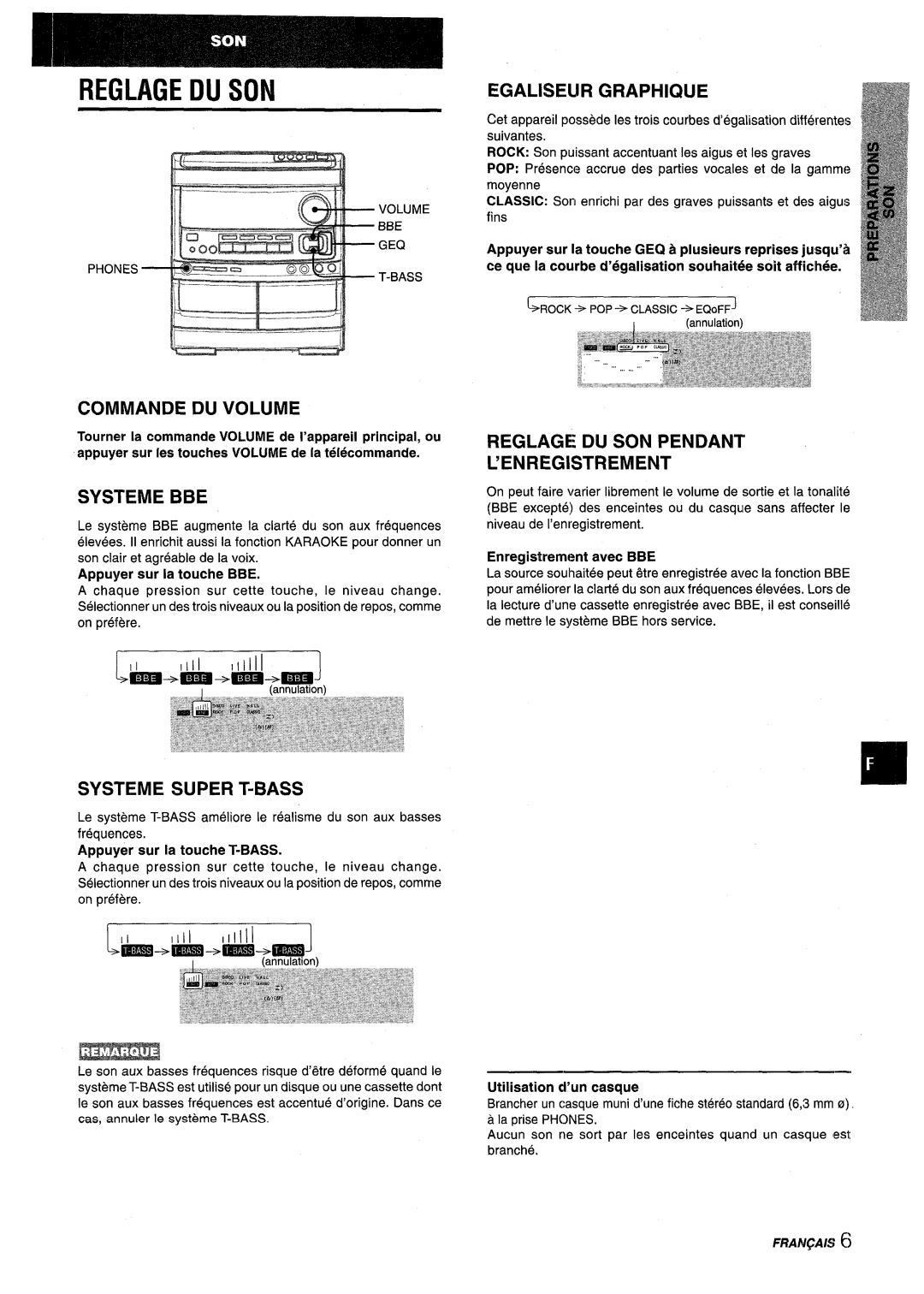 Aiwa NSX-V9000 manual Reglage DU SON 