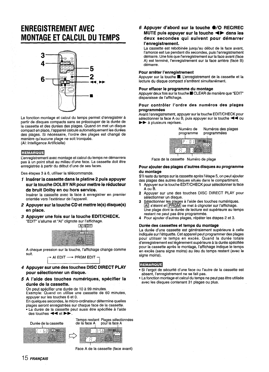 Aiwa NSX-V9000 manual Enregistrement Avec Montage ET Calcul DU Temps 