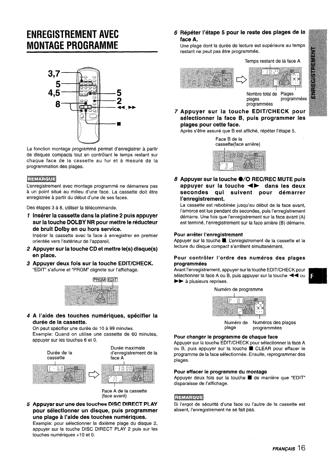 Aiwa NSX-V9000 manual Enregistrement Avec Montage Programme, Appuyer deux fois sur la touche EDITICHECK 