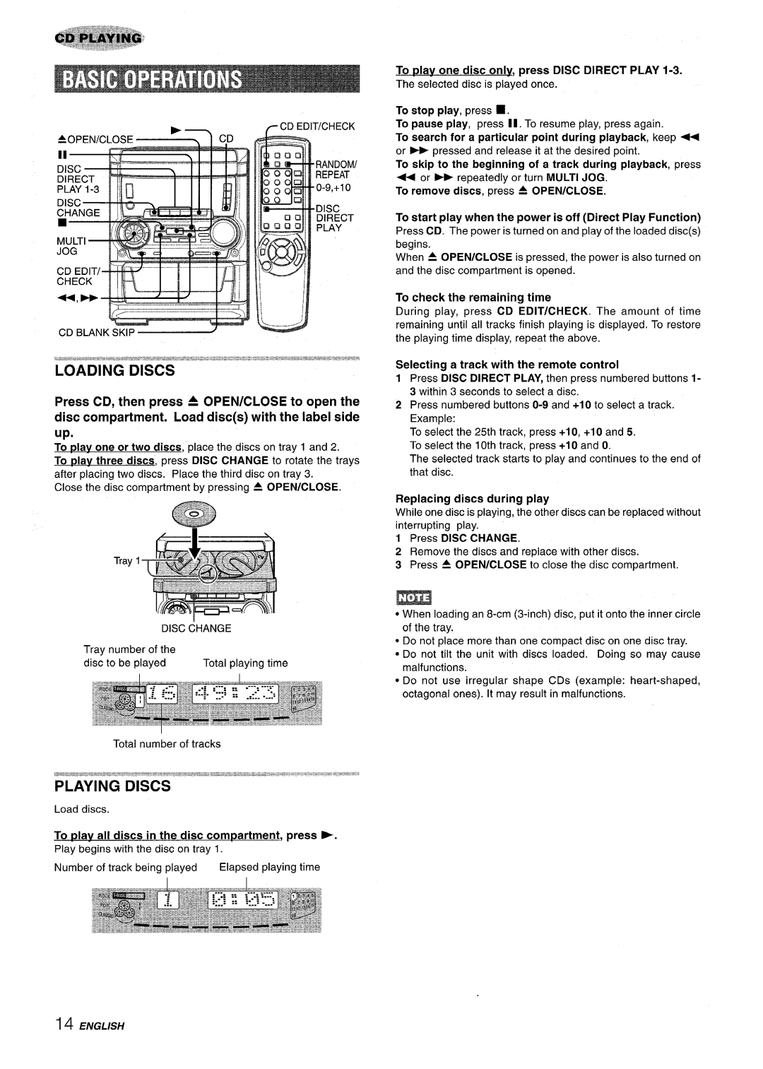 Aiwa SX-C605 manual To dav one or two discs, place the discs on tray 1, To tiav all discs in the disc com~artment, press E 