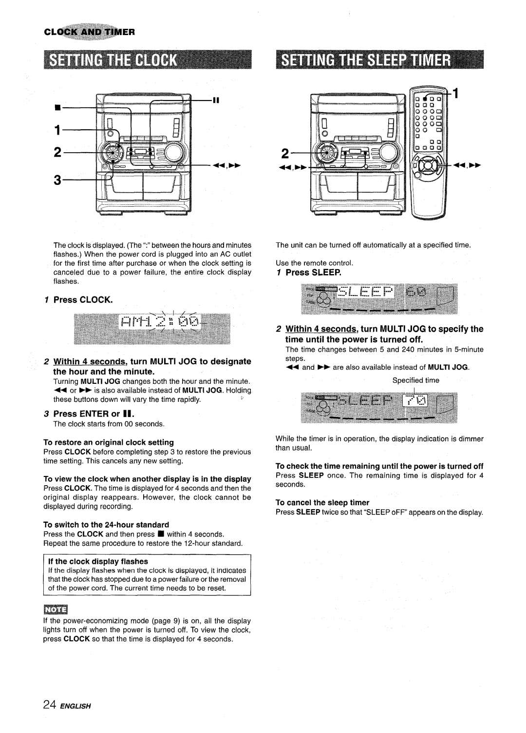 Aiwa SX-C605, SX-WNA555 manual Press Clock, Hour and the minute, Press Enter or Il 