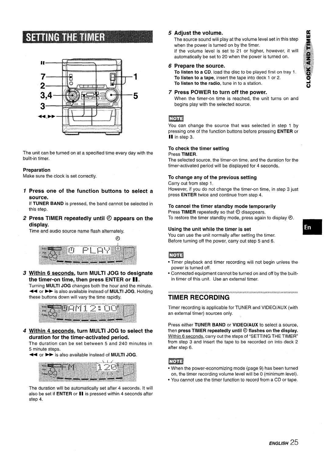 Aiwa SX-WNA555 Press one of the function buttons to select a source, Press Timer repeatedly until @ appears on the display 