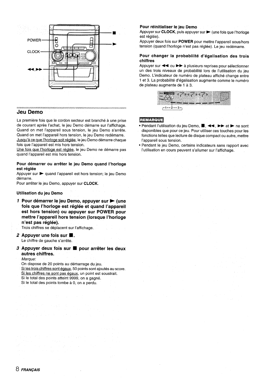 Aiwa SX-C605, SX-WNA555 manual Appuyer une fois sur, Appuyer deux fois sur pour arr&er Ies deux autres chiffres, Power Clock 