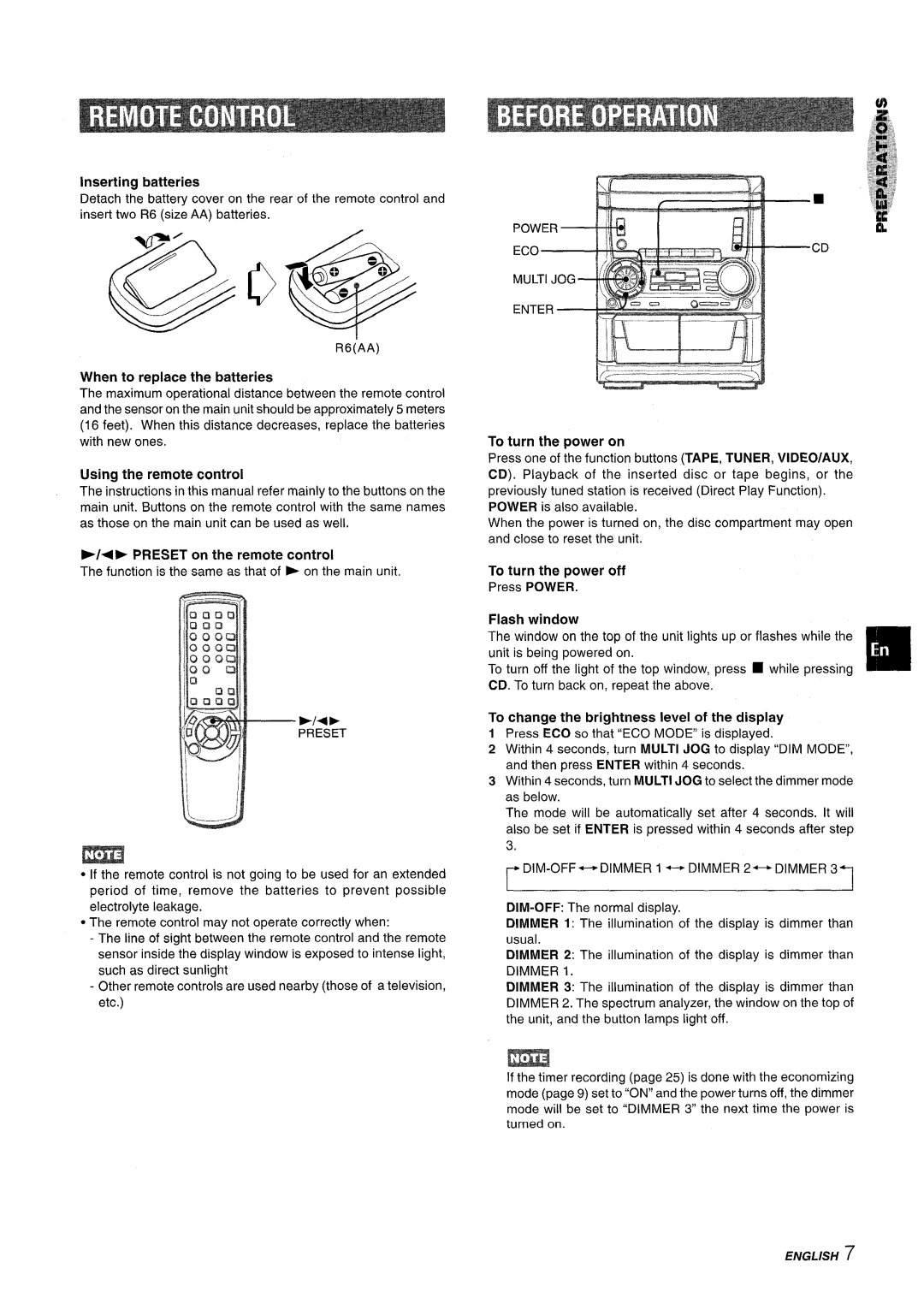 Aiwa SX-WNA555, SX-C605 manual To turn the power on, Preset, ECO Multi J Enter 