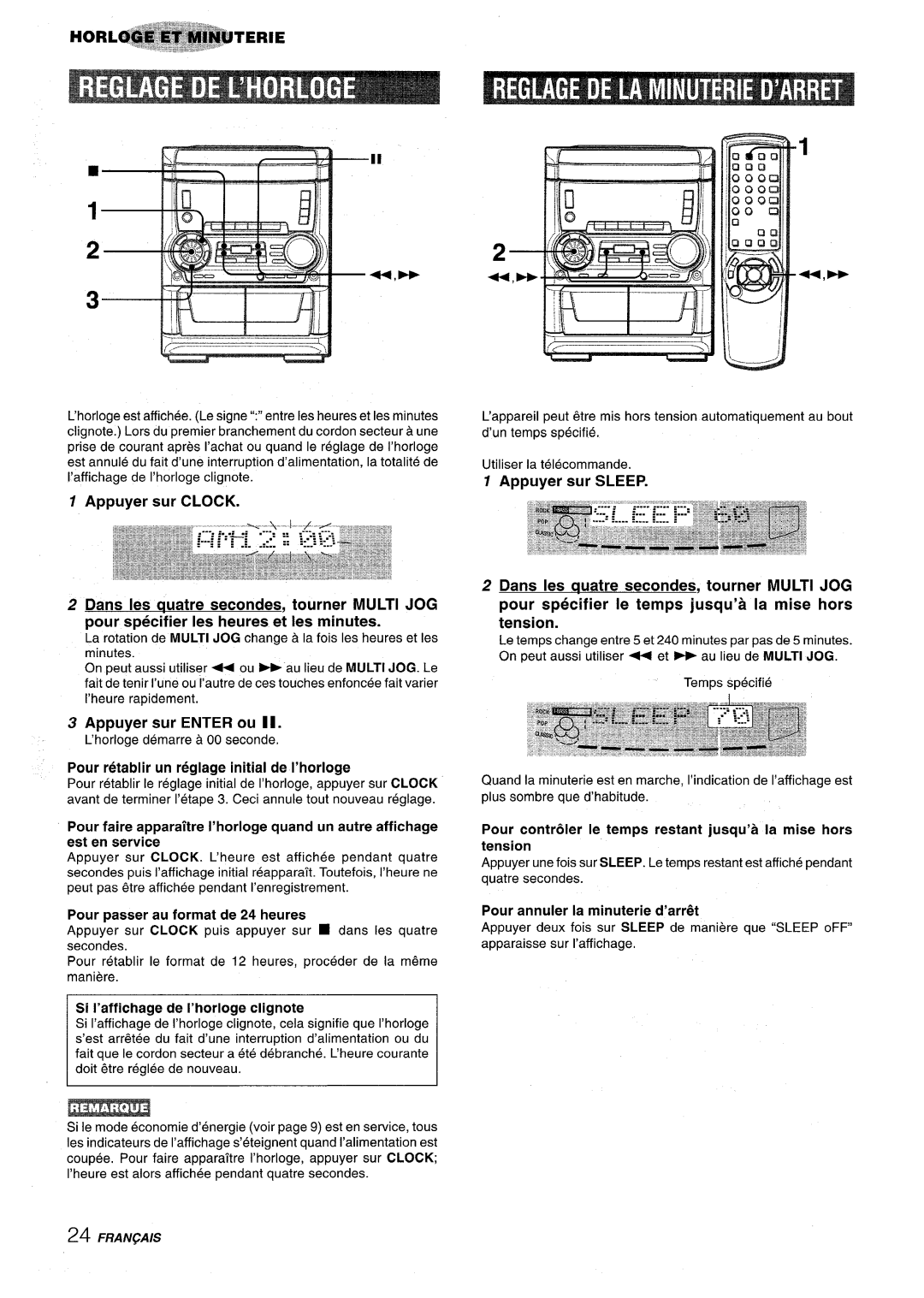 Aiwa SX-C605, SX-WNA555 manual Appuyer sur Clock, Pour annuier la minuterie d’arr%t, Appuyer sur Enter ou 