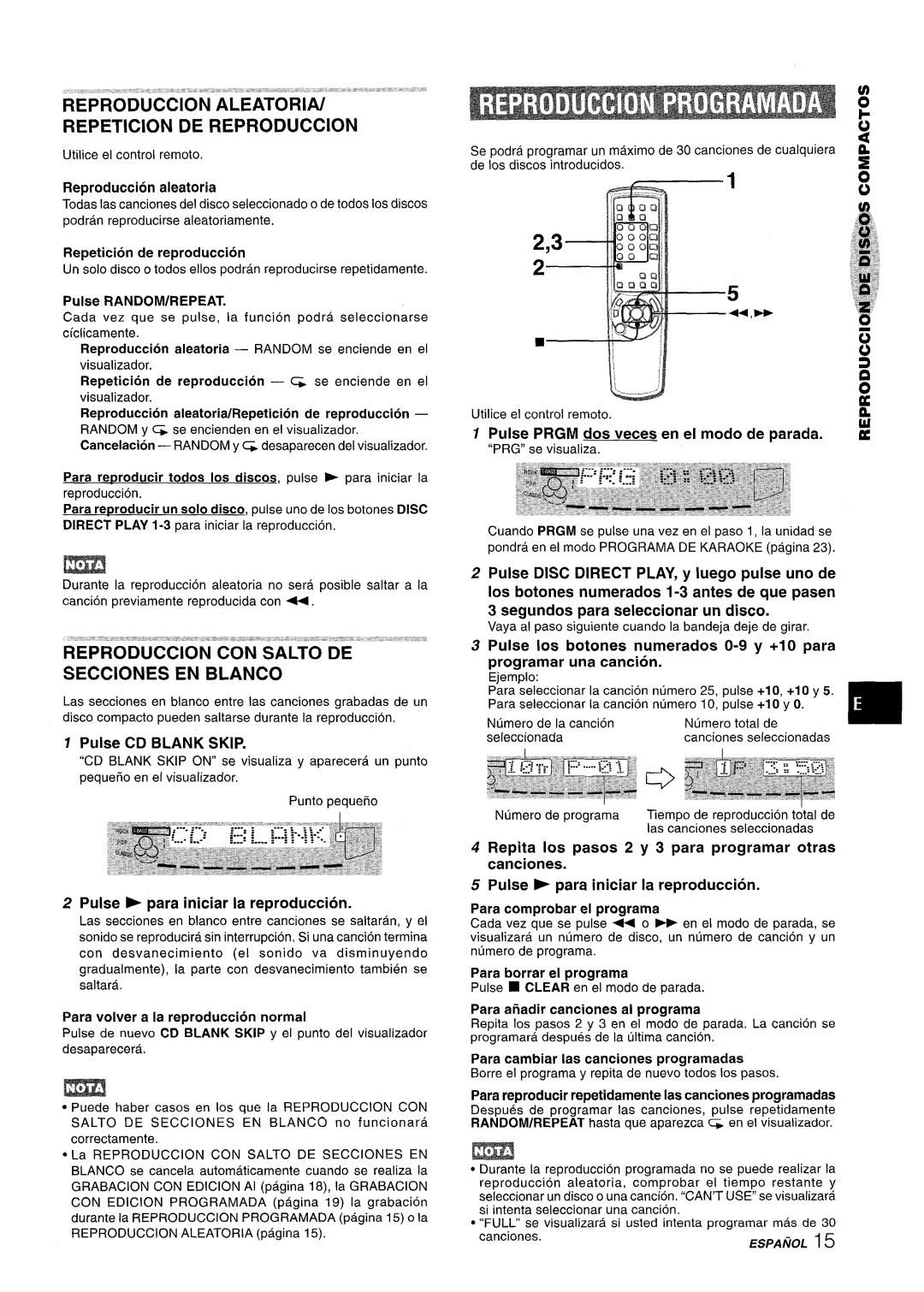 Aiwa SX-WNA555 manual Reproduction Aleatoria/ Repetition De Reproduction, R“Epr”O’Duccion’Lconsalto De Secciones En Blanco 