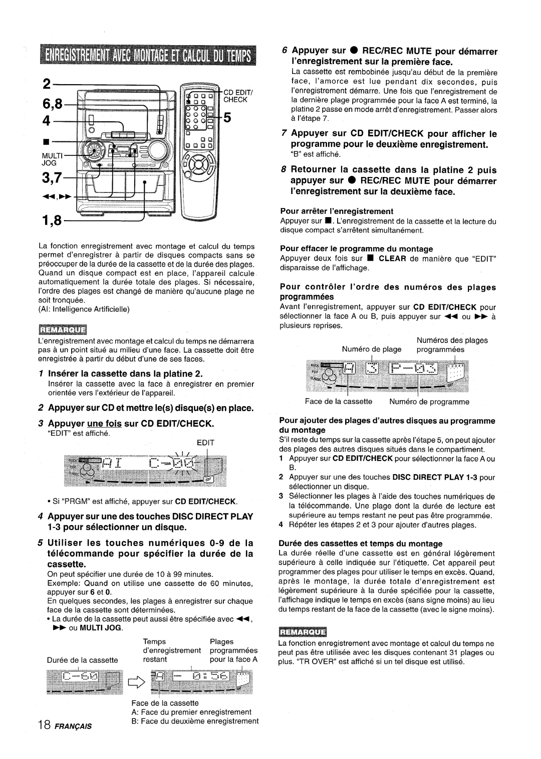 Aiwa SX-C605 manual 1,8 ‘“””-”--~~, Inserer la cassette clans la platine, Appuyer sur CD et mettre Ies disques en place 