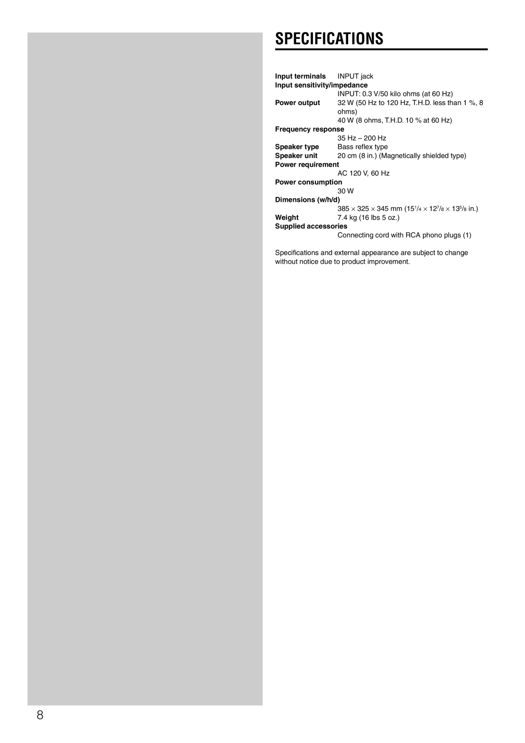 Aiwa TS-W42 U manual Specifications 