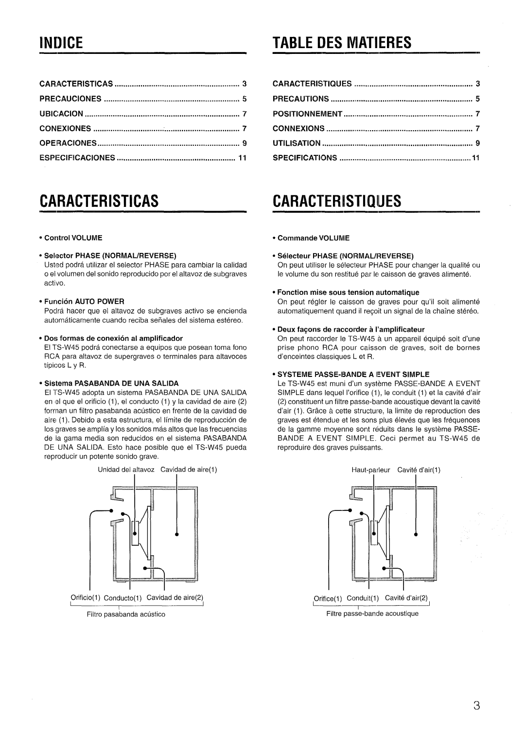 Aiwa TS-W45 manual lNICE, CARACTERISTICASCARACTERISTIIQllJES, Matieres 