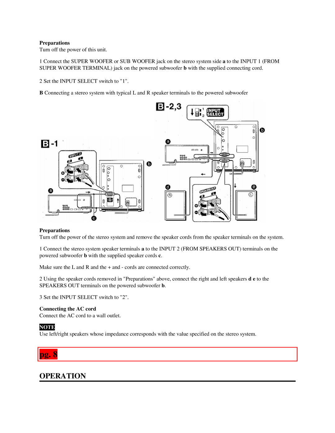 Aiwa TS-W60 specifications Operation, Preparations, Connecting the AC cord 