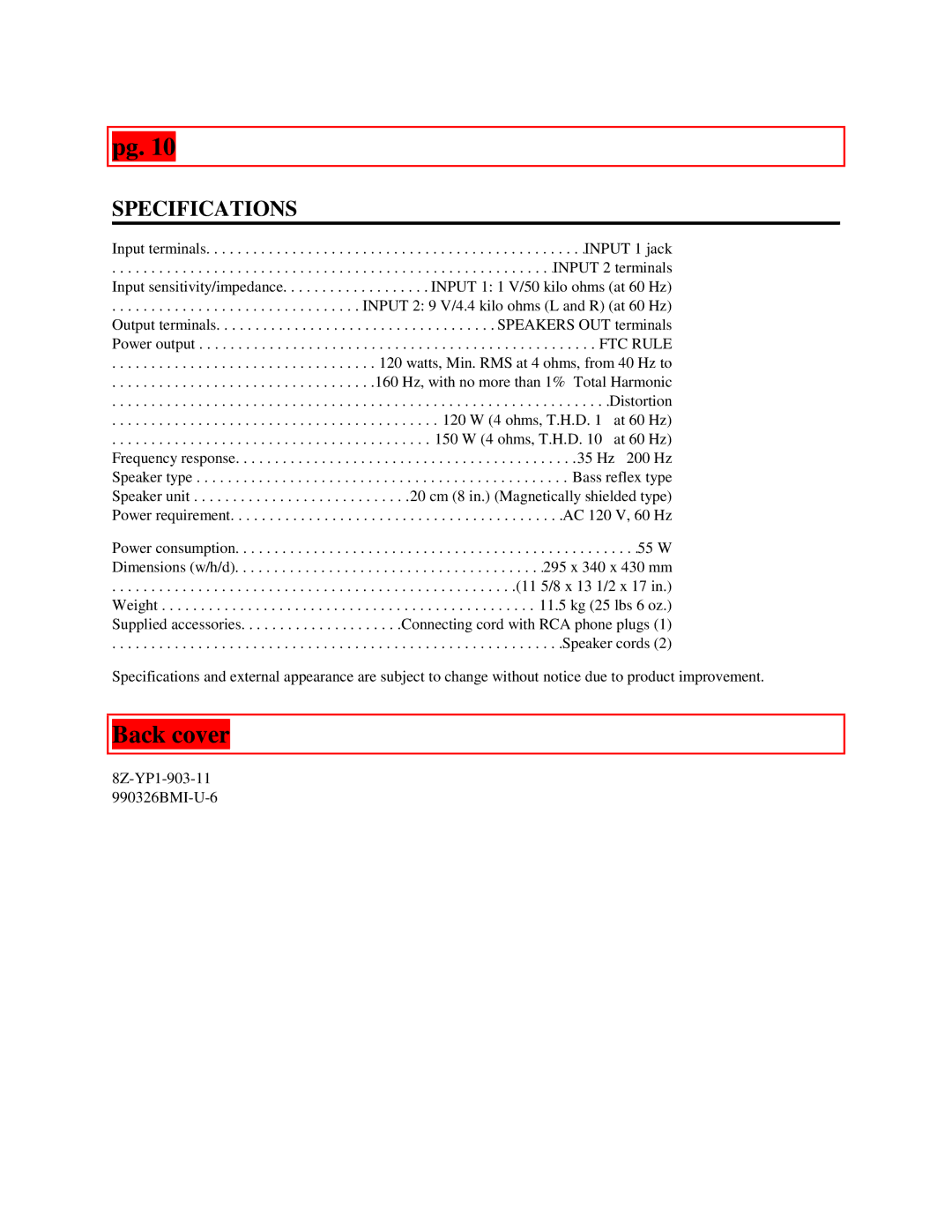 Aiwa TS-W60 specifications Specifications 