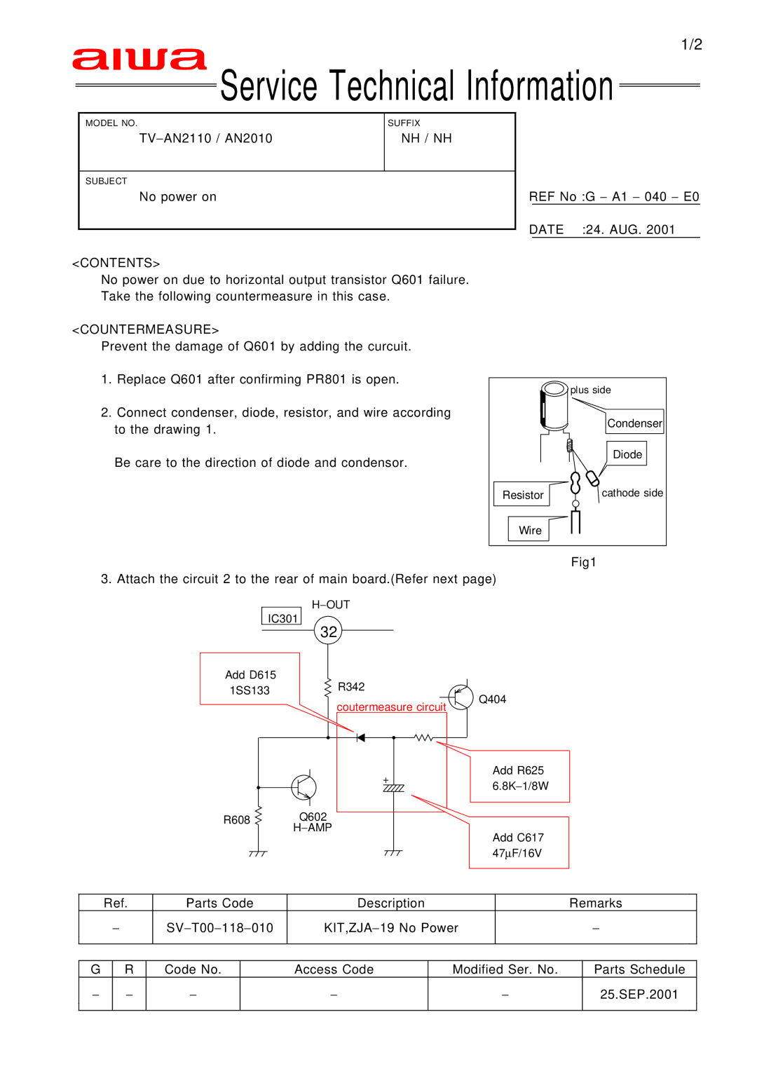 Aiwa TV 2102, TV 2002, TV 1402 manual Nh / Nh, Kit,Zja 