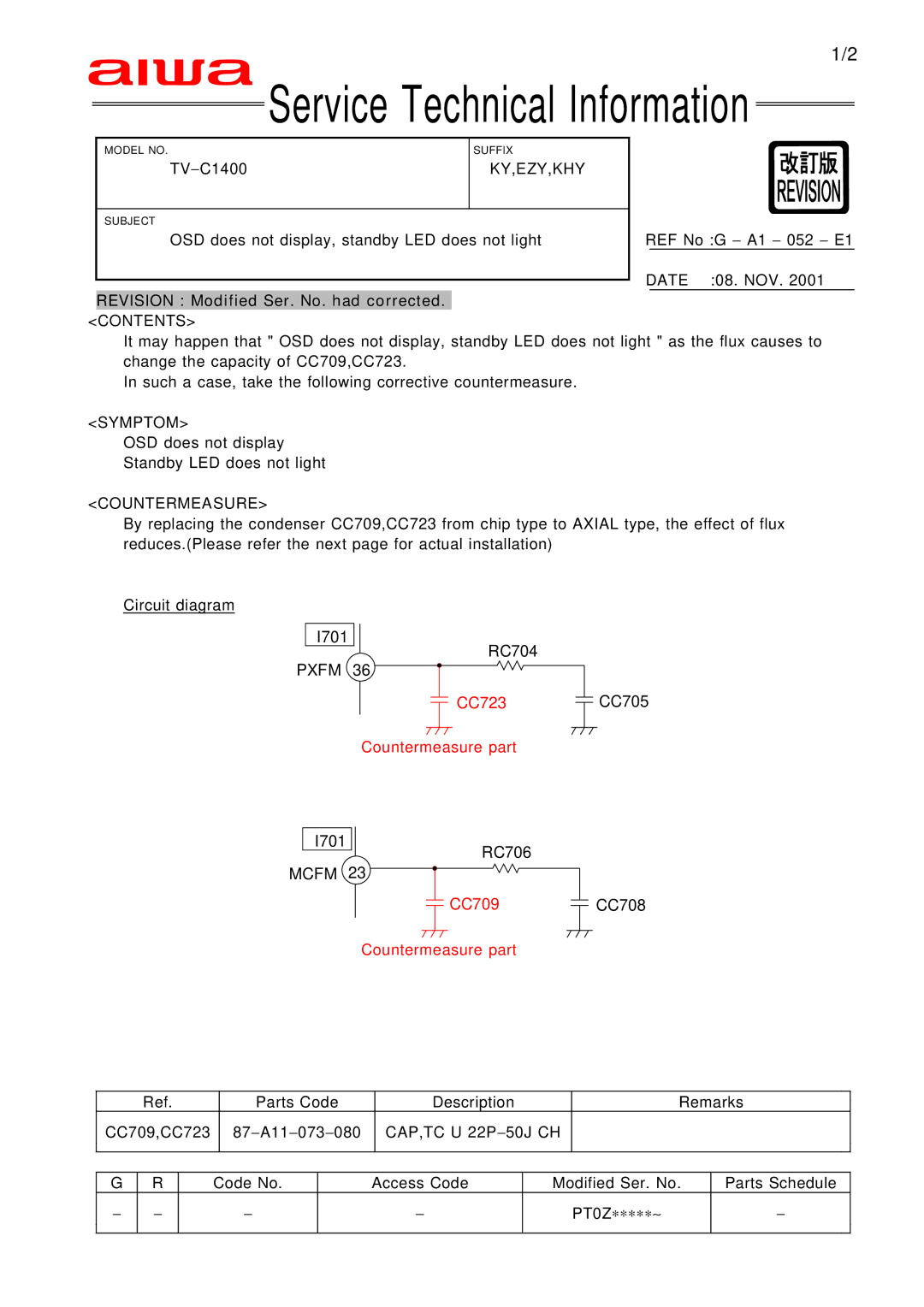 Aiwa TV 2002, TV 2102, TV 1402 manual Mcfm, Ky,Ezy,Khy 