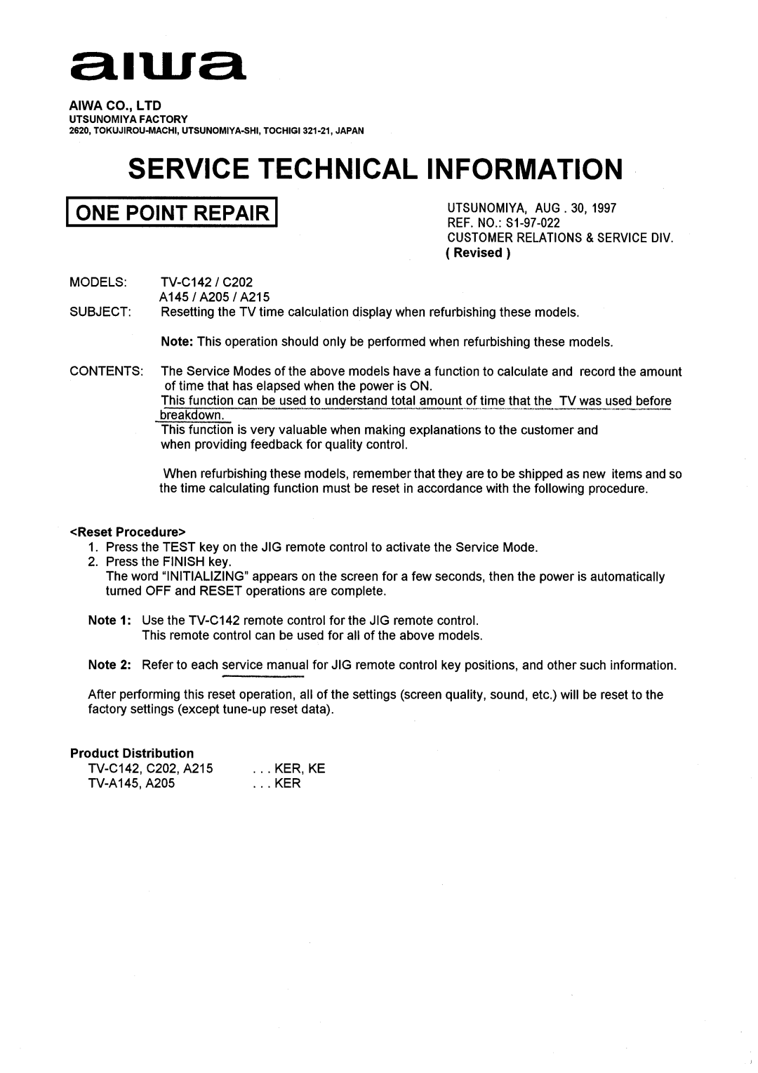 Aiwa TV 2002, TV 2102, TV 1402 manual 