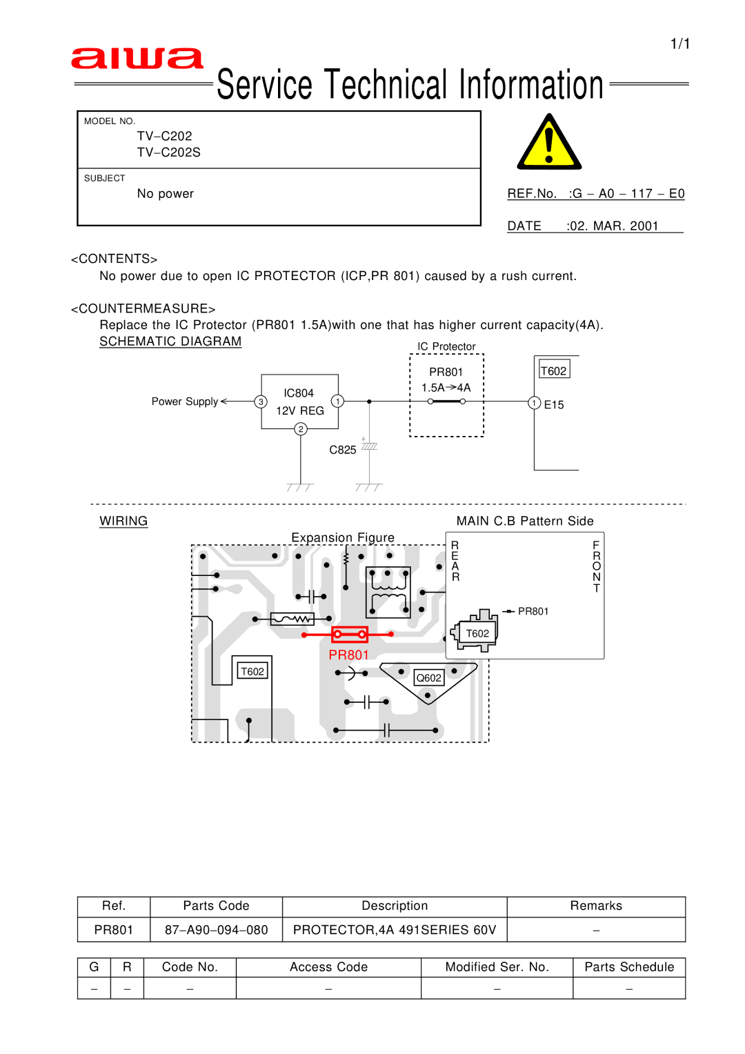 Aiwa TV 2002, TV 2102, TV 1402 manual Schematic Diagram, Wiring, PROTECTOR,4A 491SERIES 