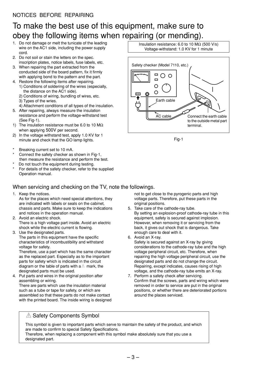 Aiwa TV-A2115 service manual When servicing and checking on the TV, note the followings 