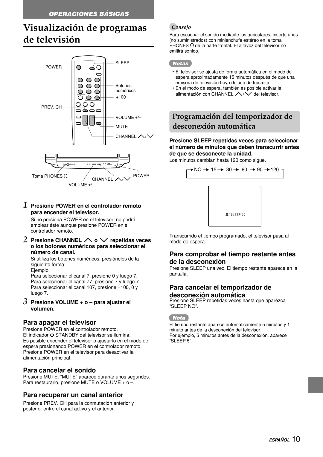 Aiwa TV-F2400u, TV-F2000u, TV-F2000u, TV-F2400u manual Visualización de programas de televisión 