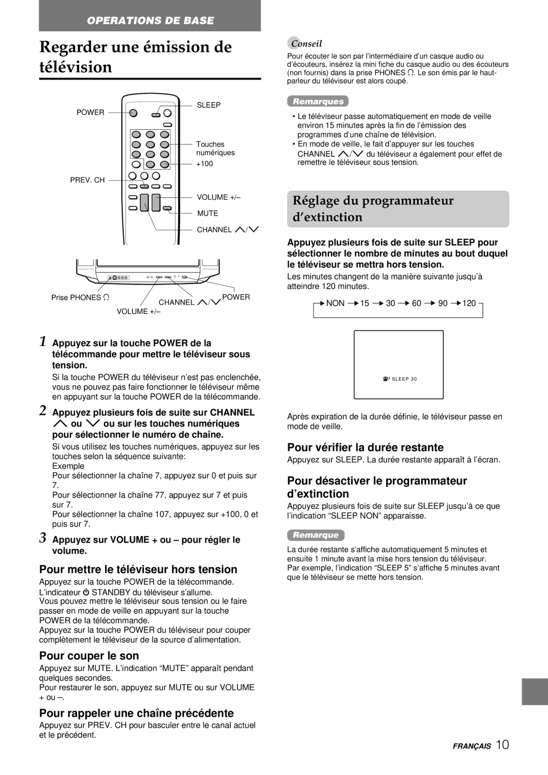 Aiwa TV-F2400u, TV-F2000u, TV-F2000u, TV-F2400u Regarder une émission de télévision, Réglage du programmateur d’extinction 